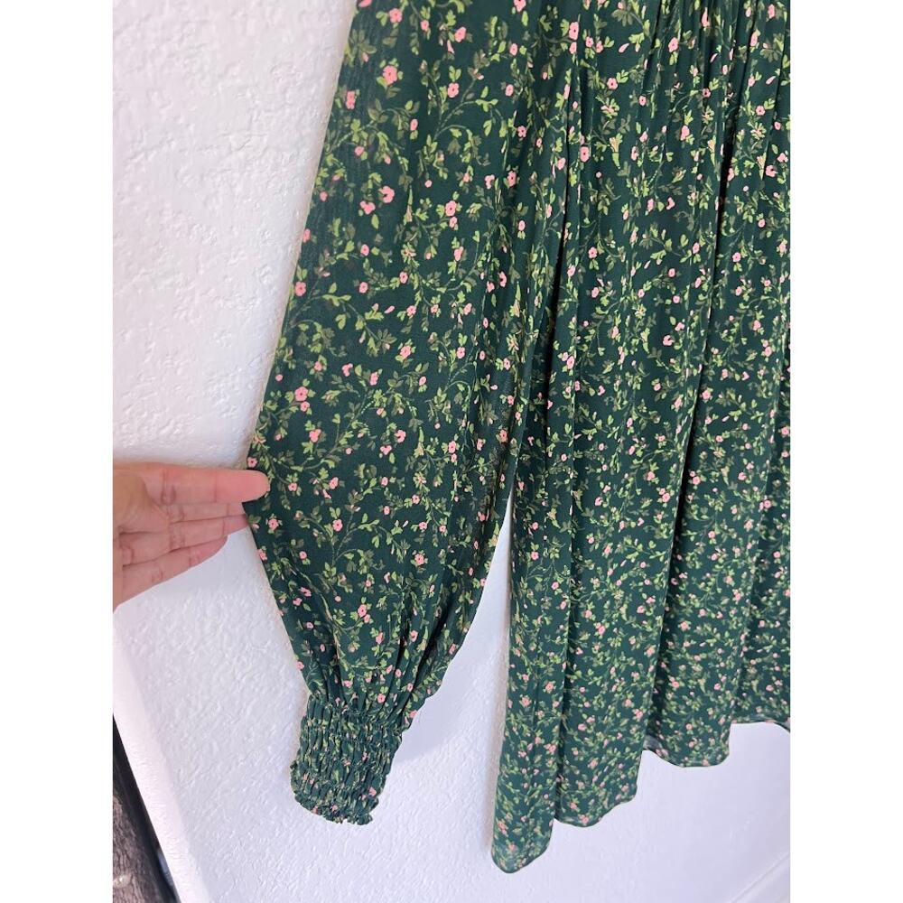 Reformation Brandi Mock Neck Mini Dress S in Coriander Green Floral - Picture 6 of 13